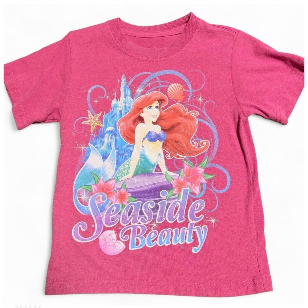 Disney Ariel Seaside Beauty Pink Graphic Shirt Girls Size 4T Little Mermaid y2k
